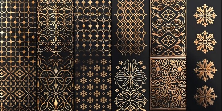 Vintage ornament set with metallic golden patterns, adding a touch of elegance and sophistication to any decor or design.