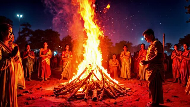 Holika Dahan or Choti Holi Bonfire Fire Burning Festival Celebration 