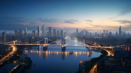 Fototapeta premium A photo of a cityscape with illuminated bridges