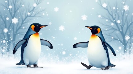 Fototapeta premium Penguin day celebration arctic wonderland digital artwork winter wonderland side view playful penguin interactions
