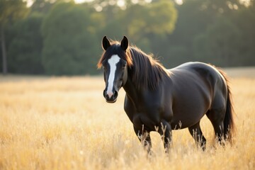 Naklejka premium Majestic Black and White Horse in a Golden Field