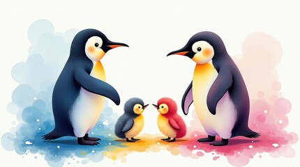 Obraz premium Penguin day celebrations antarctic region family interaction colorful environment joyful concept
