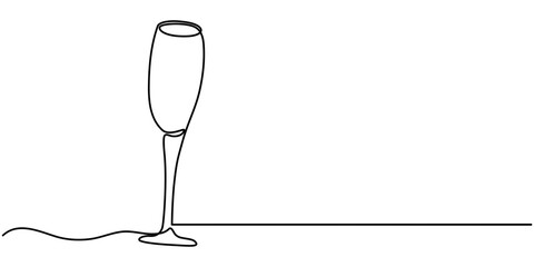 Celebratory Toast Continuous Line Art Illustration, One line champagne toast. Continuous linear couple wine glasses clink. Wedding party cheers. Minimalist new year celebration vector concept. 