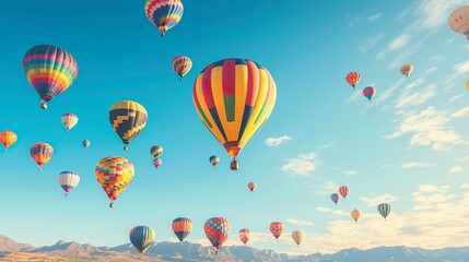 Obraz premium A photo of a cluster of colorful hot air balloons