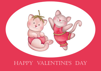 Fototapeta premium cute cartoon cats. Greeting card for Valentine`s day, postcard design. Template for Invitation, greetings, congratulations, posters.