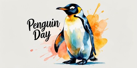 Naklejka premium Celebrate penguin day colorful penguin art wildlife enthusiasts artistic environment vibrant watercolor style