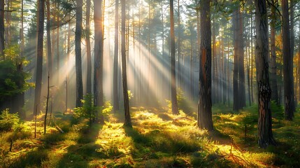 Obraz premium a natural landscape with dense forest with large trees and different botanical diversities in daylight