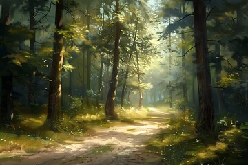 Obraz premium a natural landscape with dense forest with large trees and different botanical diversities in daylight