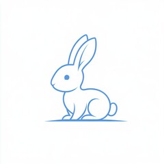 Fototapeta premium Blue line art rabbit sitting, white background, logo design