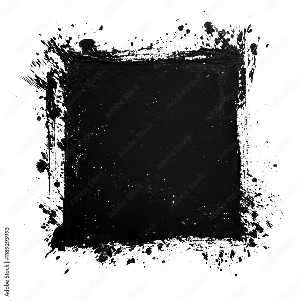 Poster Abstract Black Square Frame With White Splashes