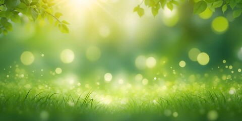 Obraz premium Vector green, bokeh, nature background. Summer landscape blurred effect.