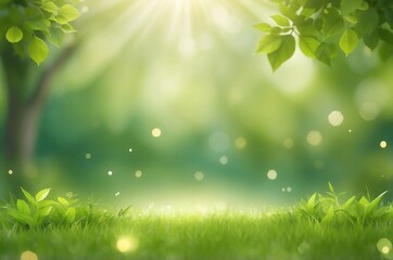 Obraz premium Vector green, bokeh, nature background. Summer landscape blurred effect.