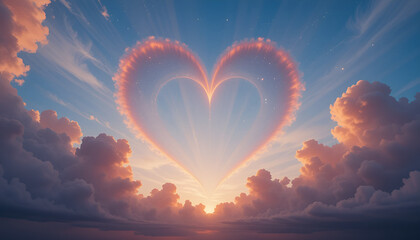 Fototapeta premium Heart-shaped clouds glowing in the sunset