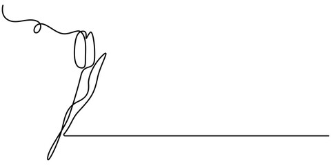 Flower drawing mono line. Continuous line icon on white background, Tulip Continuous Line Icon, Continuous one line drawing beautiful fresh tulip flower plant. Tropical floral style, love romantic. 