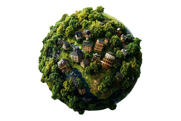  a earth with a green forest and houses isolated on a transparent background
