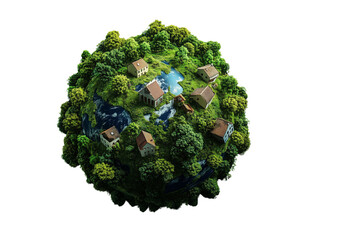 a earth with a green forest and houses isolated on a transparent background
