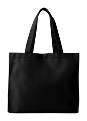 Black tote bag with fabric texture on transparent background