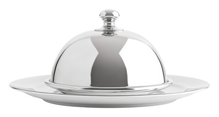 Silver cloche on platter on transparent background, classic kitchen accessory. Fine dining and culinary presentation concept