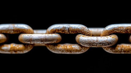 Fototapeta premium Rusty chain links, close-up, dark background, strength concept