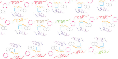 The fabric iconic pattern web set child symbol and cartoon zig zag abstract design.