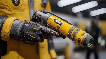 Sleek and powerful, a plasma weapon emits a brilliant glow, symbolizing advanced technology and futuristic innovation.