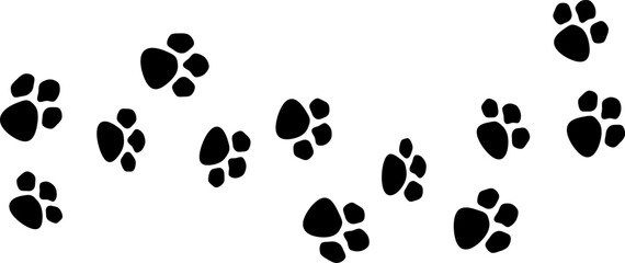 Fototapeta premium Black on white Cat paw footprints. Dog, puppy. silhouette animal tracks