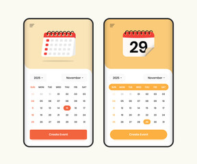 Modern calendar app design concept with simple minimalist illustration design