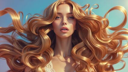 Wavy light brown hair with shiny curls background