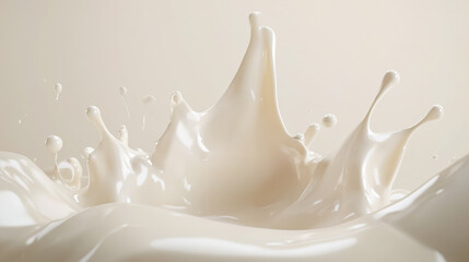 milk splash on light beige pastel background, animated milk motion, Advertisements for dairy products
