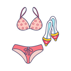 sandals and bikini set vector icon, sandals and bikini set vector illustration - simple illustration of sandals and bikini set, perfect for logos, and sandals and bikini set -themed designs.