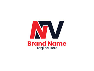 NV vector logo template with red and black color. NV logo design monogram. VN logo, VN letter