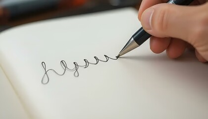 Handwriting continuous lines in a notebook with a pen, simple art showcasing writing skills