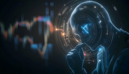 AI analyzes market trends;  financial data visualized;  future of finance;  investment decision-making; stock photo for finance articles