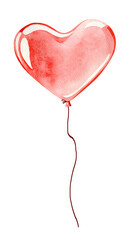 Watercolor red heart balloon isolated on transparent background. Happy birthday. 
Balloon for Valentine's Day.