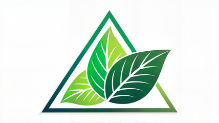 Green triangular eco logo with layered leaves