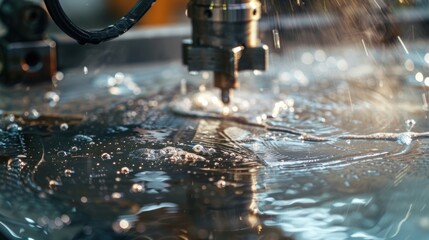 Waterjet cutting machine in action, close-up.