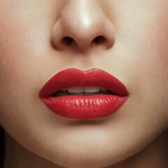 Fototapeta premium Macro image of woman wearing red lipstick.