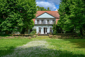 Wiese mit Frühlingsblumen im Park des ehemaligen 