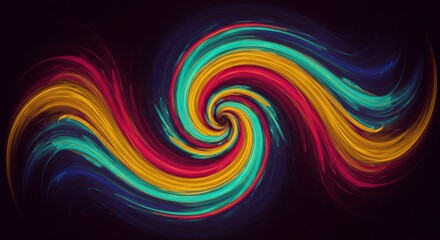 Obraz premium Abstract Whirlwind of Color: A captivating abstract art piece featuring a mesmerizing swirl of vibrant, multi-colored hues against a dark background.