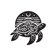 Black Color Turtle silhouette design Vector Illustration, Solid White Background 15.eps
