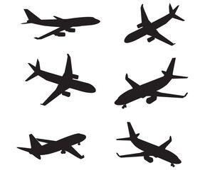 Plane flying  different angles aircraft silhouette illustration