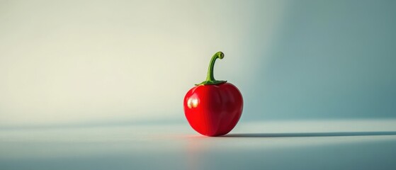 a single red chili pepper on a light surface