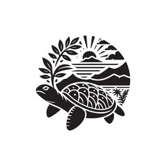 Black Color Turtle silhouette design Vector Illustration, Solid White Background 14.eps