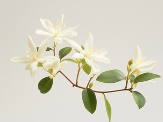 white flowers with green leaves on a branch