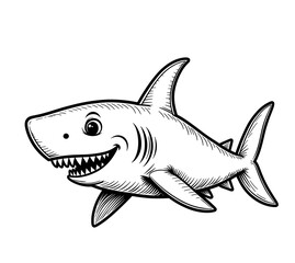 Obraz premium Happy cartoon shark swimming in ocean