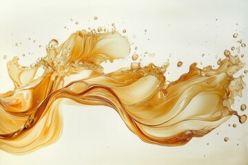 a golden liquid splashes on a plain background
