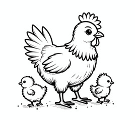 Fototapeta premium Hen with two chicks on a plain background