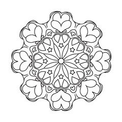 Mandala coloring page, bold line art, mandala black and white, mandala line art, love themed mandala line art, mandala coloring page for adults
