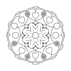 Mandala coloring page, bold line art, mandala black and white, mandala line art, love themed mandala line art, mandala coloring page for adults