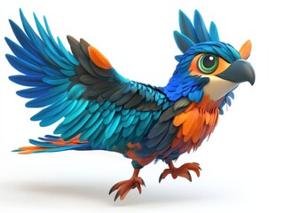 Naklejka premium a cartoon bird with blue and orange feathers